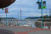 Looking over Nanaimo Boat Basin to Newcastle Island and Protection Island from the Warfinger's office on the Promenade.